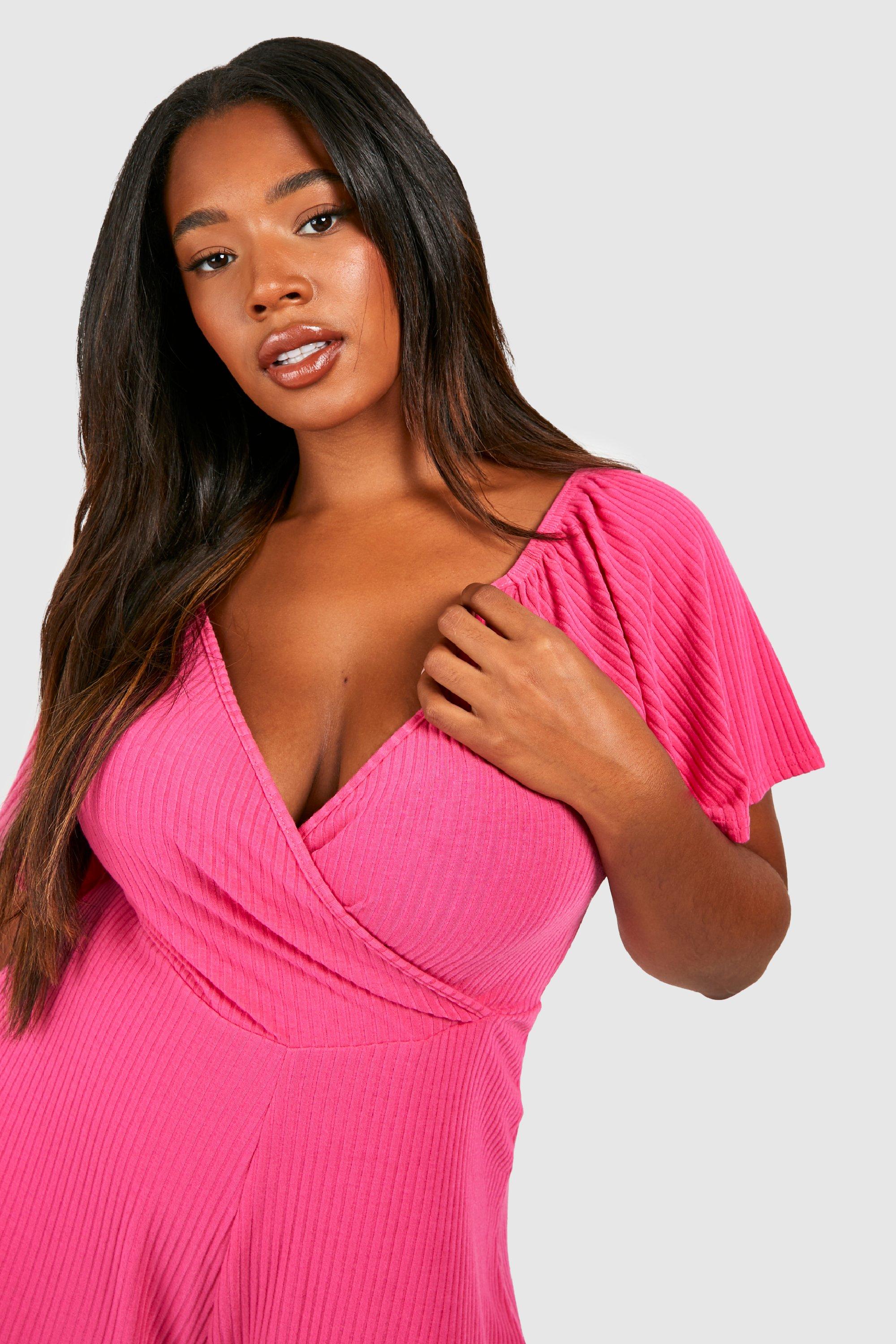 Plus Soft Rib Wrap Flippy Playsuit | boohoo